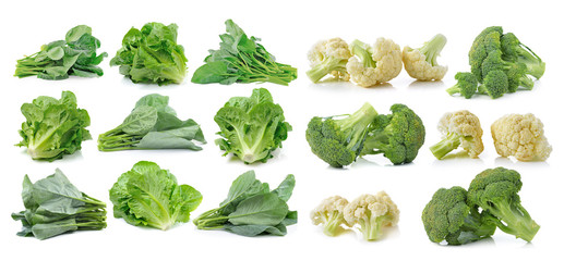 Naklejka na ściany i meble chinese broccoli , cos, Broccoli and fresh cauliflower isolated