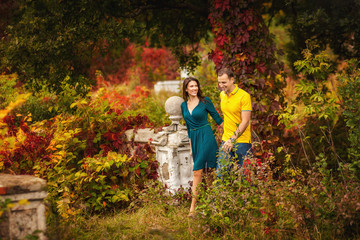 Fototapeta premium Couple, ancient place and autumn