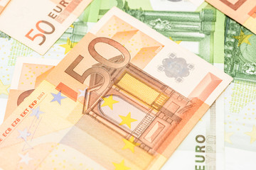 Fifty Euro Banknote On Euro Bills Background