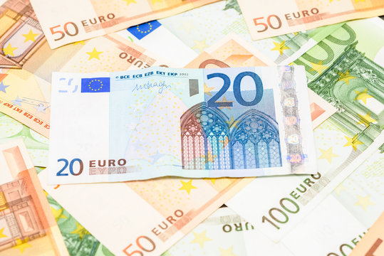Twenty Hundred Euro Banknote On Euro Bills Background