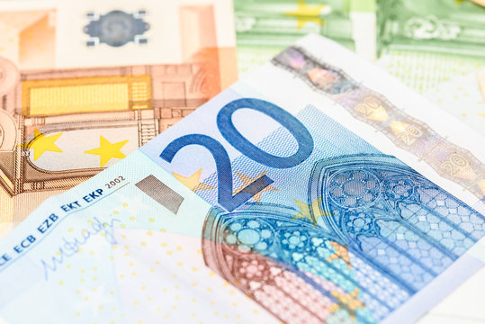 Twenty Euro Banknote On Euro Bills Background