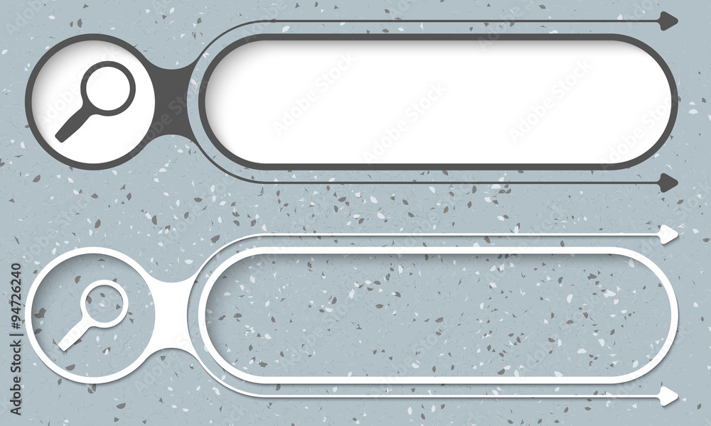Poster two abstract buttons with arrows and magnifier