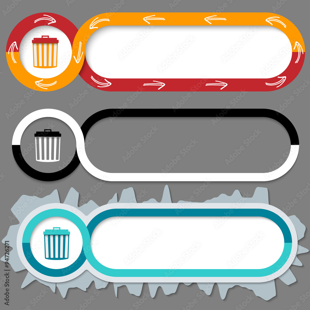 Poster set of three abstract buttons for your text and trashcan
