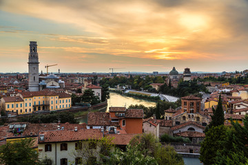 Fototapeta na wymiar Verona at sunset in Italy