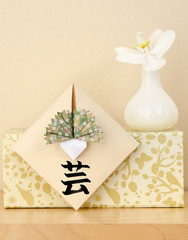 envelope with hieroglyph flower origami