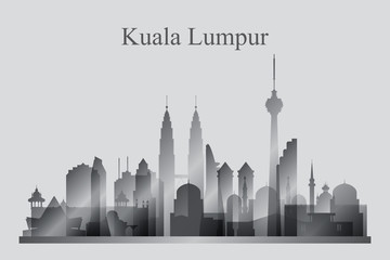 Kuala Lumpur city skyline silhouette in grayscale - obrazy, fototapety, plakaty