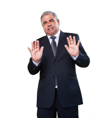 business man doing a stop gesture