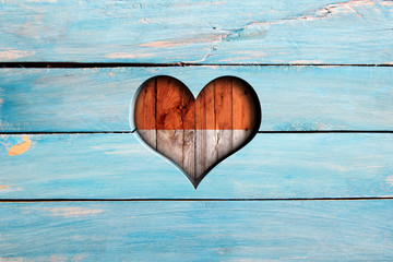 Love Monaco. Heart and flag on a blue wooden board