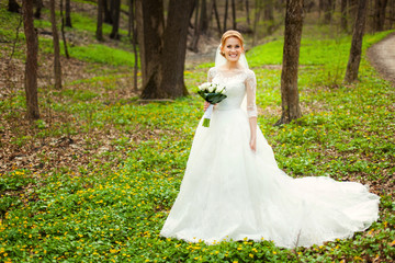 Bride in amazing autumn forest