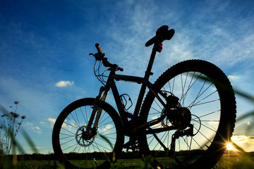 Beautiful close up scene of bicycle at sunset,