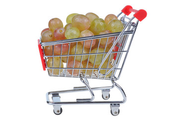 shopping cart with grape isolated on white background