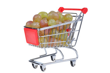 shopping cart with grape isolated on white background