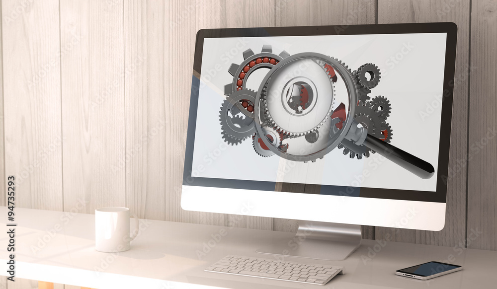 Poster desktop computer analyzing