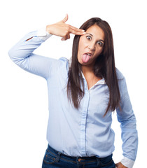 woman doing a suicide gesture