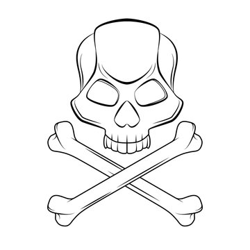 Skull and crossbones isolated outline 