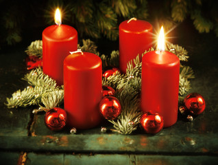 Xmas Advent wreath with two lighted candles