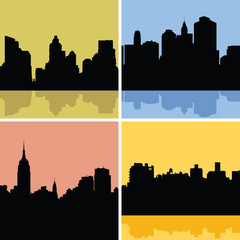 Set of skyline silhouettes of the New York City skyline.