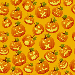 Haloween background, carved pumpkin faces 