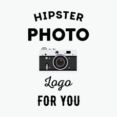 Hipster logotype with old camera for studio or photographer. 