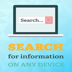 Search information on notebook in flat style on polygonal background.
