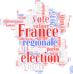 Nuage de mots sur le thème des élections régionales en France, en forme de France