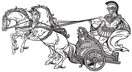 roman war chariot black and white
