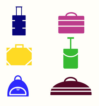 Set of traveling bags and luggage. Vector illustration. Flat.