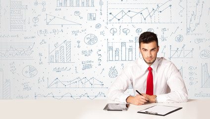 Businessman with diagram background