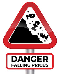 Danger Falling Prices UK Pound Road Sign.