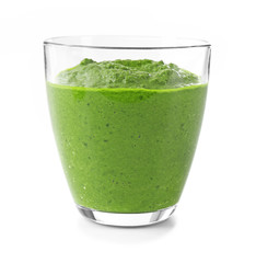 Glass of spinach juice isolated on white