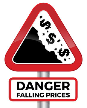 Danger Falling Prices Dollar Road Sign.