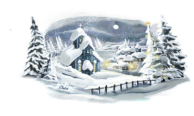 Christmas winter happy scene - illustration for the children
