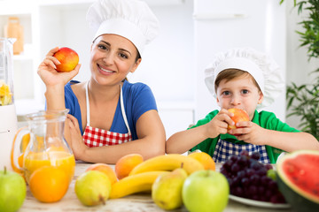 Family eating fresh healthy food
