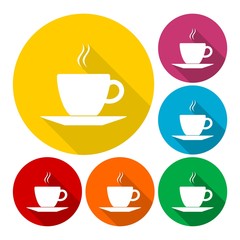 Coffee icons set with long shadow