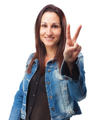 woman doing a number two gesture