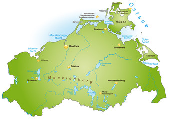 Karte von Mecklenburg-Vorpommern - obrazy, fototapety, plakaty