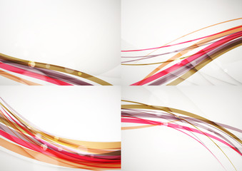 Set of abstract backgrounds. Curve wave lines with light and shadow effects