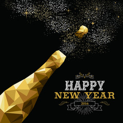 Happy new year 2016 champagne bottle low poly gold