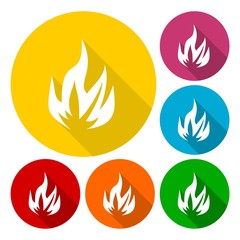 Fire icons set with long shadow