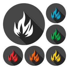 Fire icons set with long shadow