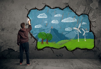 Obraz premium Young urban painter drawing