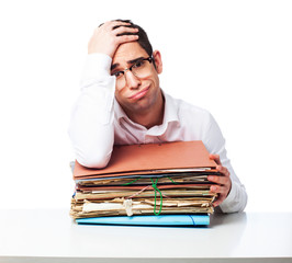 tired man with files