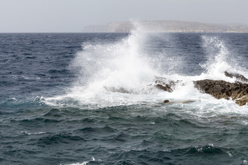 Waves on rough Mediterranean Sea - off the coast of Malta