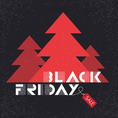 Black Friday sales Advertising Poster with Christmas trees silho