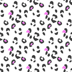 Leopard or cheetah seamless skin pattern. Camouflage texture with neon pink dots.