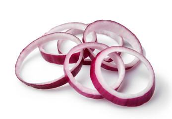 Sliced red onion rings isolated on white