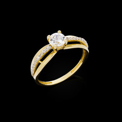 Engagement diamond ring on black background