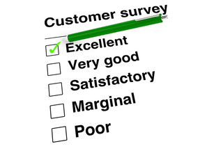 Green ball pen setting a mark at excellent on customer satisfact