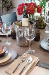 luxury table set on wooden dinning table