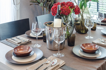 luxury table set on wooden dinning table